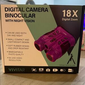 Vivitar Purple Digital Camera Binoculars with Night Vision and 18X Zoom